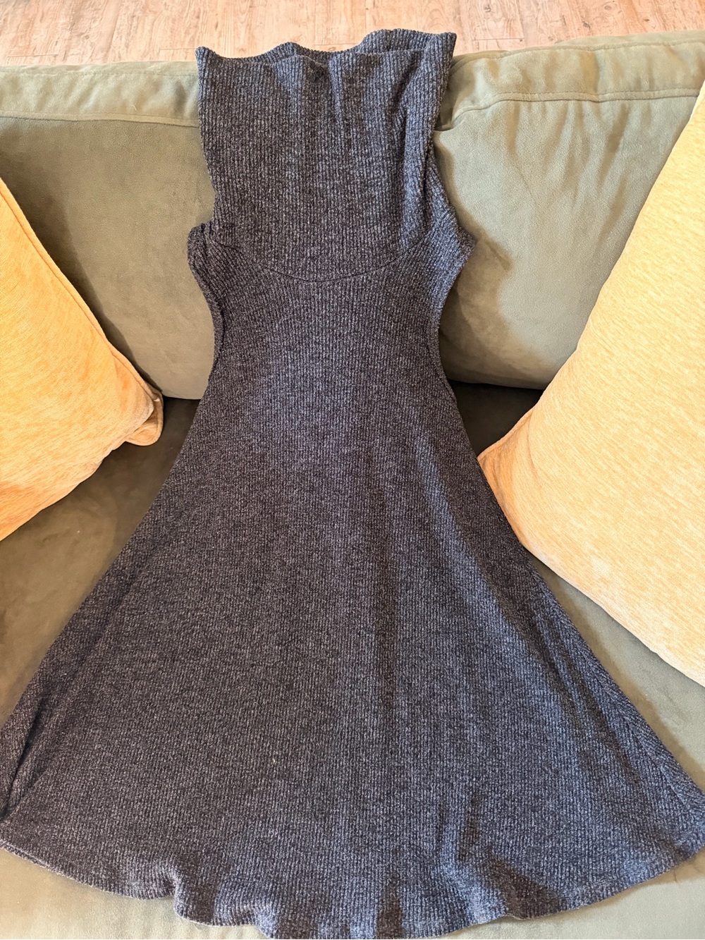American Eagle - Sleeveless Knit Fit-and-Flare Dress - Dark Heather Gray